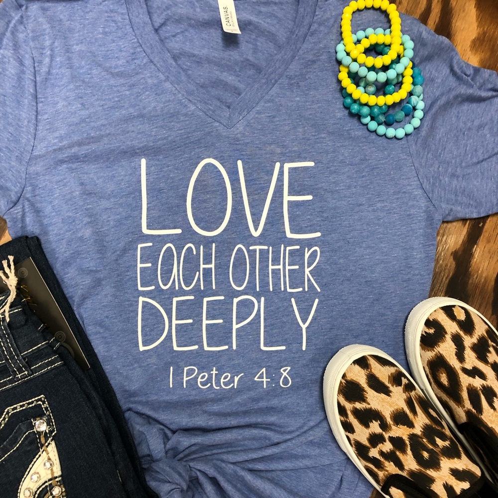 Blue triblend v-neck T-shirt